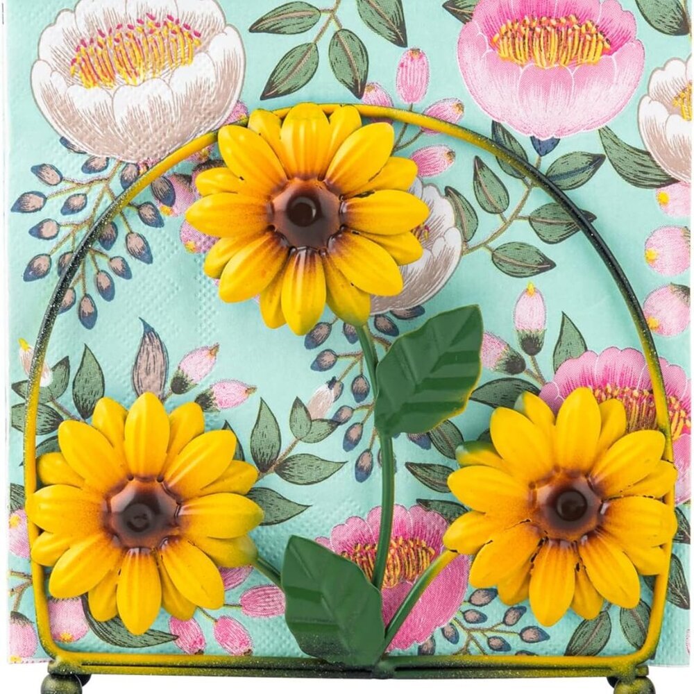 Sunflower Farmhouse Napkin Holder - Black Rustic Cocktail Napkin Holder For Tabl
